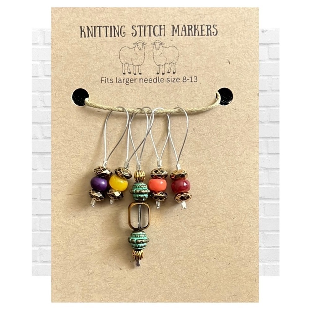 Knitting Stitch Markers Handmade Colorful Beaded Set of 5 Gold Multicolo…